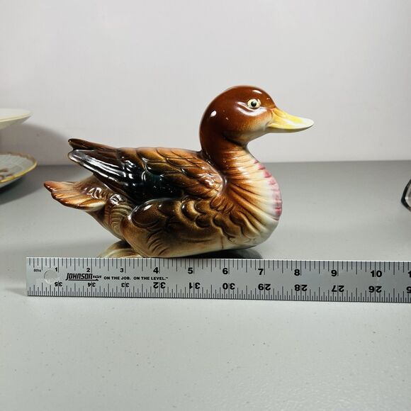 Mid-Century Japanese Ceramic Duck Figurine 6" x 9 brown green - Picture 10 of 10